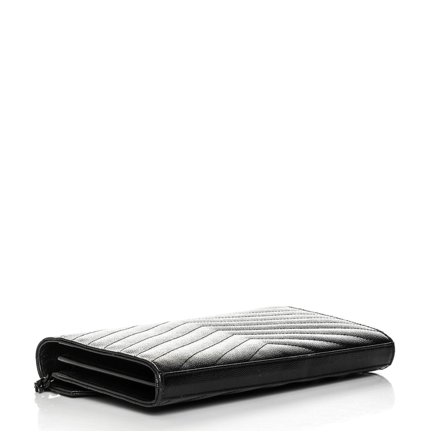 Saint Laurent Grain De Poudre Matelasse Chevron Monogram Chain Wallet Black 4 of 8
