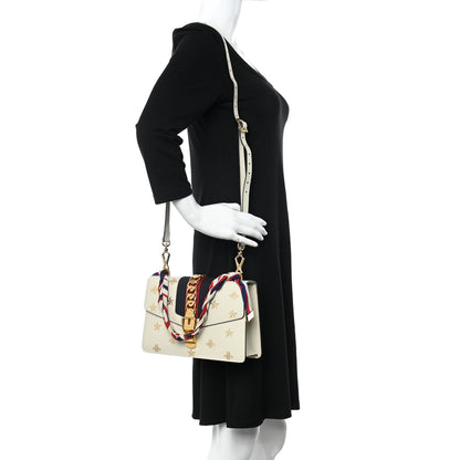 Gucci Textured Calfskin Bee Star Print Small Sylvie Shoulder Bag Mystic White 2 of 17