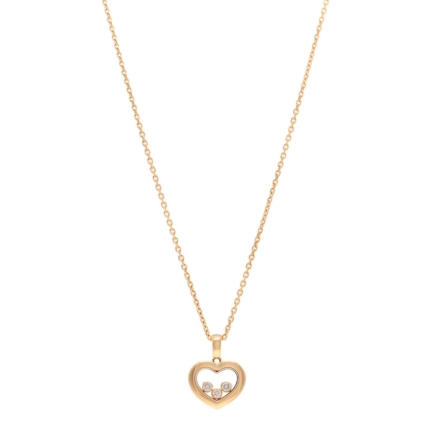 18K Yellow Gold Happy Diamonds Icons Floating Heart Pendant Necklace