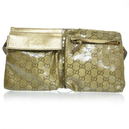 Gucci Crystal Monogram Web Double Pocket Belt Bag Gold 1 of 9