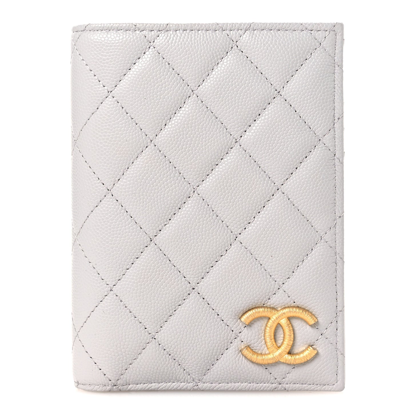 Caviar Quilted CC Passport Holder Grey