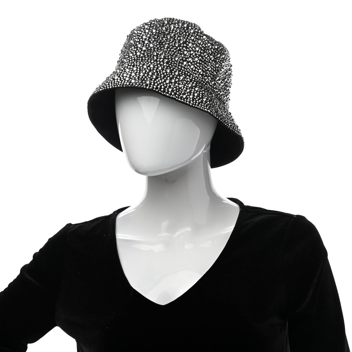Satin Crystal Metal Triangle Logo Womens Bucket Hat M Metal