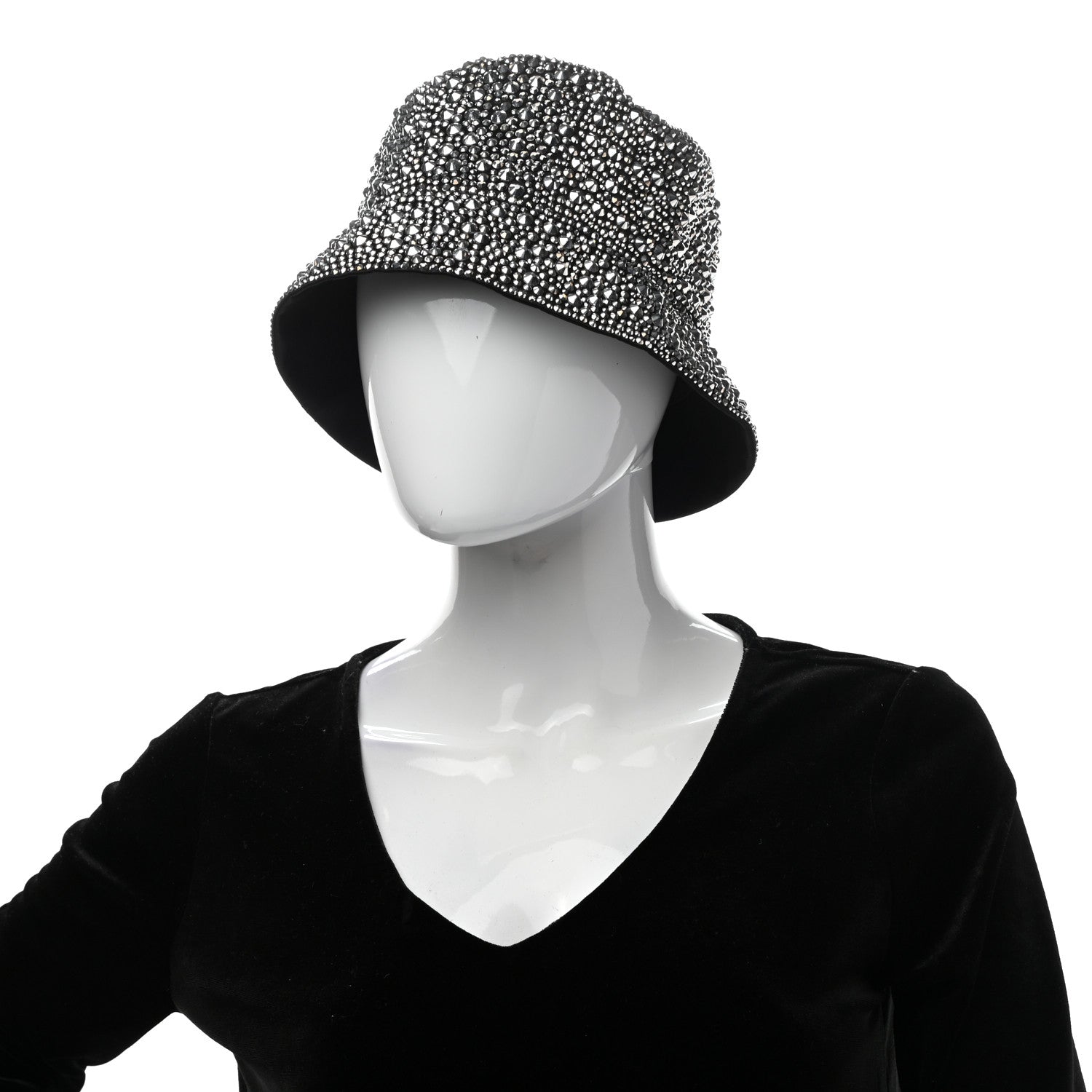 Prada Satin Crystal Metal Triangle Logo Womens Bucket Hat M Metal 2 of 9