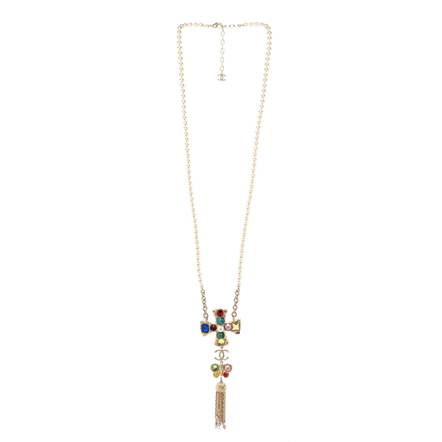Beaded Pearl CC Pendant Necklace Gold Multicolor