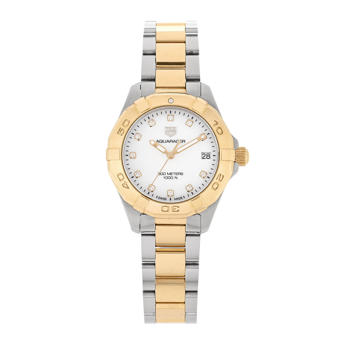 Tag Heuer Stainless Steel 18K Yellow Gold Mother of Pearl 32mm Aquaracer Quartz Watch WBD1322 1 of 5