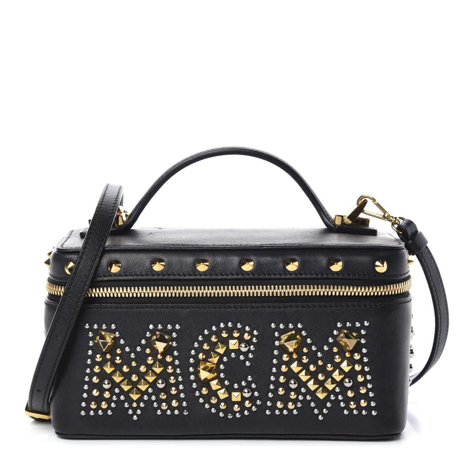MCM Calfskin Studded Rockstar Vanity Case Black 1 of 13
