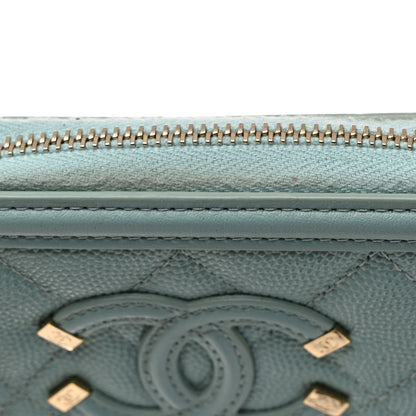 Chanel Caviar Quilted Filigree Coin Purse Light Blue 13 of 14