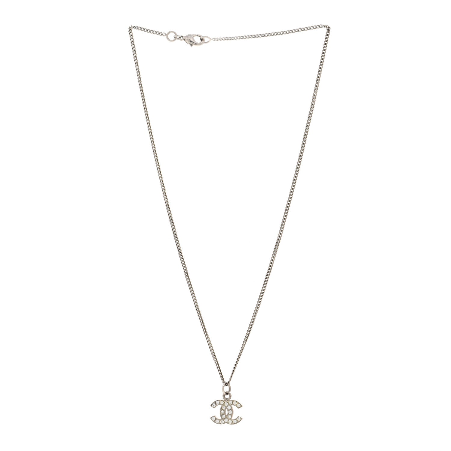 Chanel Crystal Timeless CC Necklace Silver 3 of 4