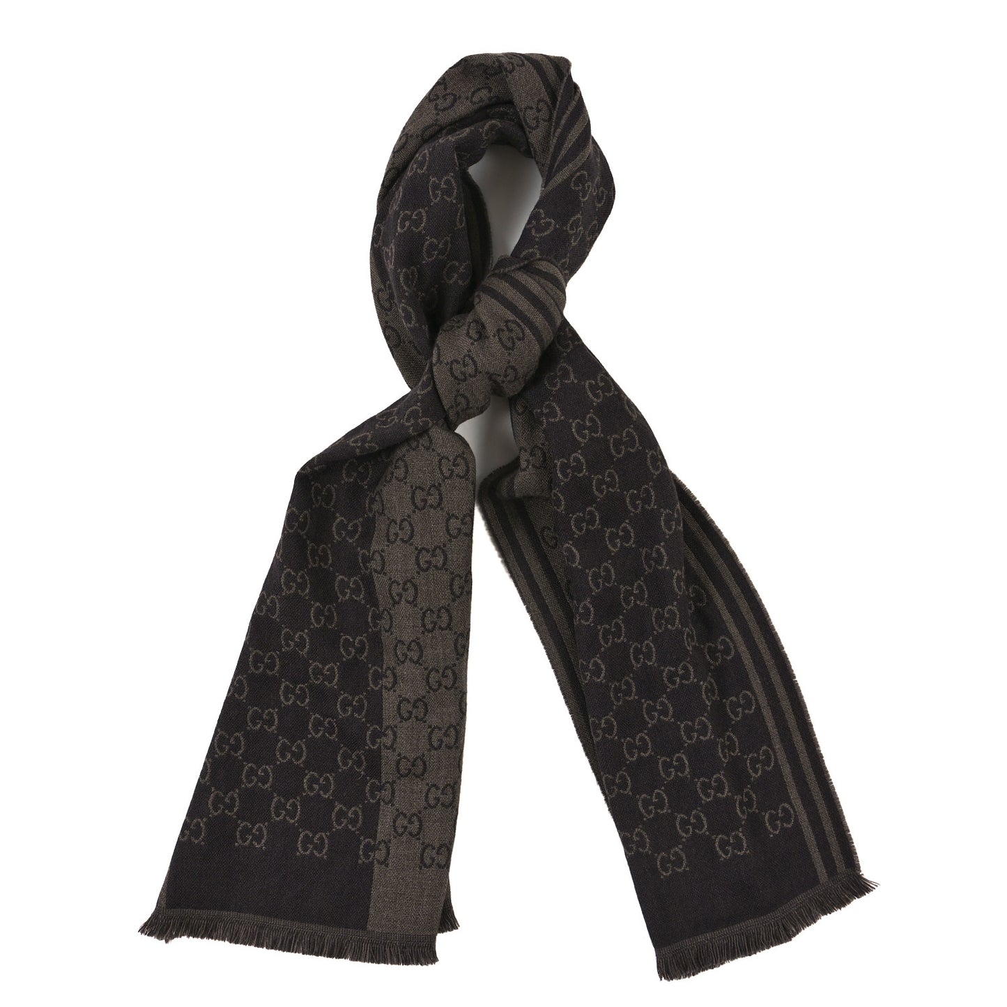 Wool GG Monogram Fringe Scarf Brown