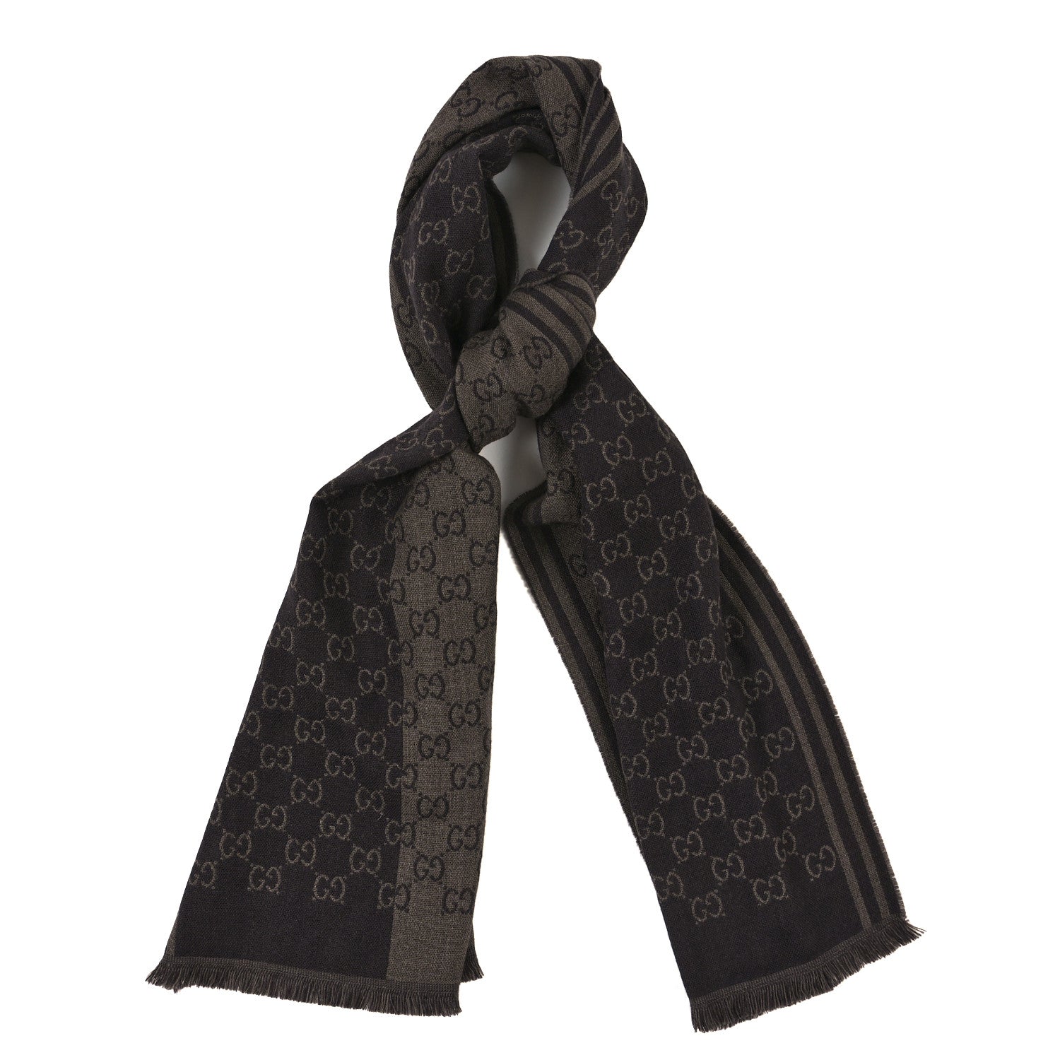 Gucci Wool GG Monogram Fringe Scarf Brown 1 of 3