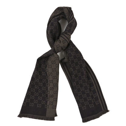 Gucci Wool GG Monogram Fringe Scarf Brown 1 of 3
