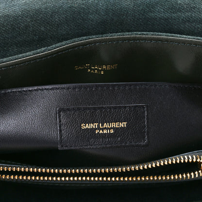 Saint Laurent Suede Calfskin Y Quilted Monogram Small Loulou Chain Satchel Green 7 of 12