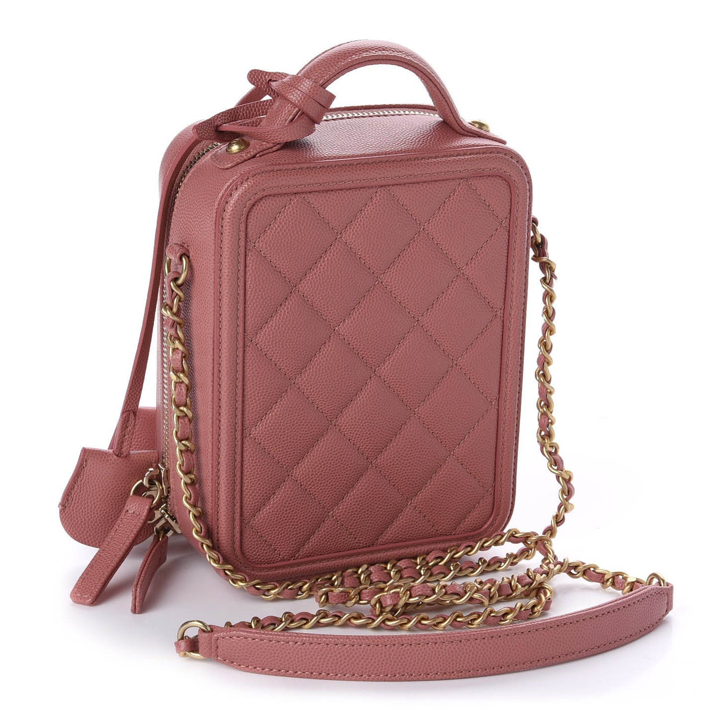 Caviar Quilted CC North South Filigree Vanity Case Pink