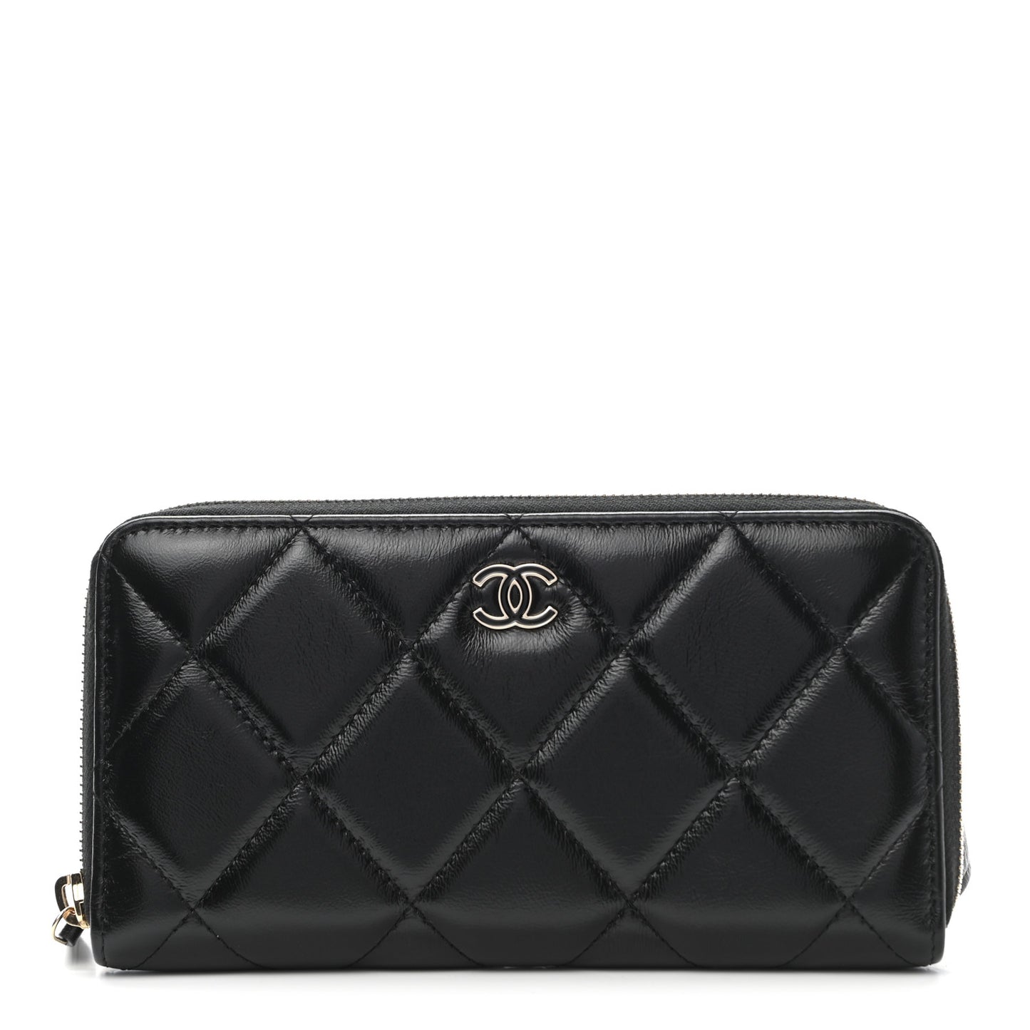 Shiny Lambskin Gusset Zip Around Waist Belt Wallet Black