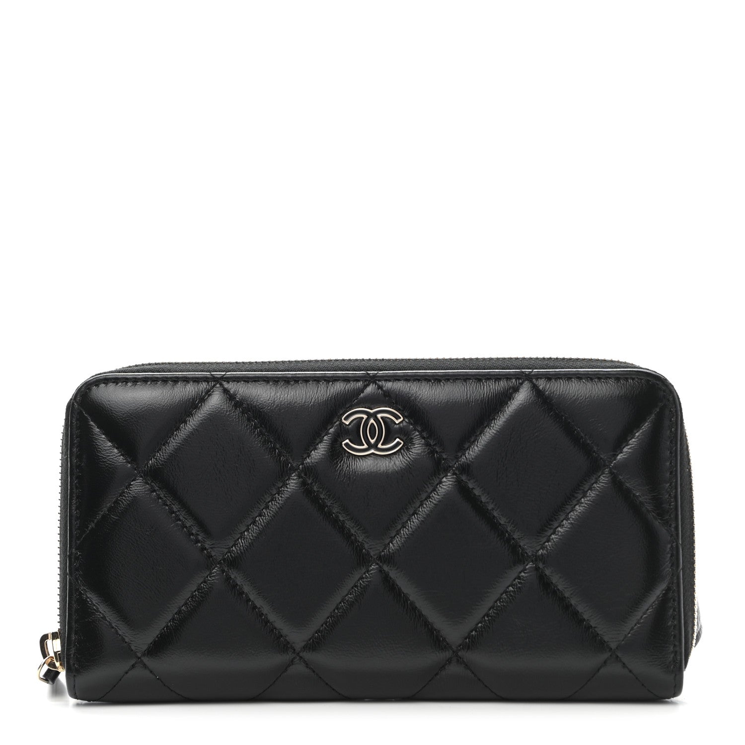 Chanel Shiny Lambskin Gusset Zip Around Waist Belt Wallet Black 1 of 10