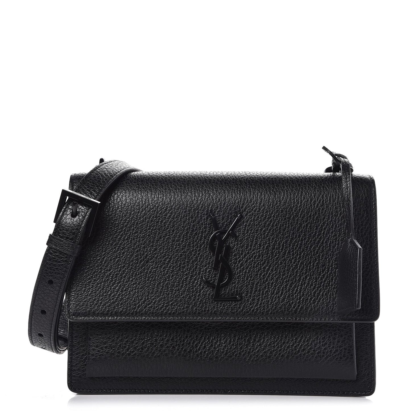 Grained Calfskin Medium Monogram Sunset Satchel Black