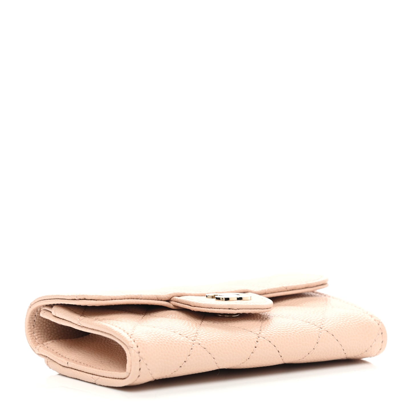 Caviar Quilted Flap Card Holder Wallet Beige