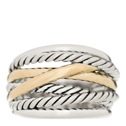 David Yurman Sterling Silver 14K Yellow Gold Wide Crossover Ring 58 8.25 1 of 5