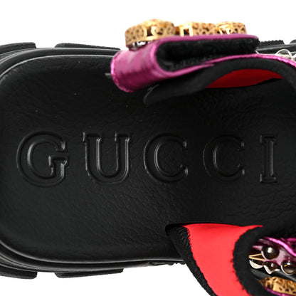 Gucci Nappa Mesh Crystal Embellished Studded Womens Aguru Sandals 36.5 Pink Black 8 of 9