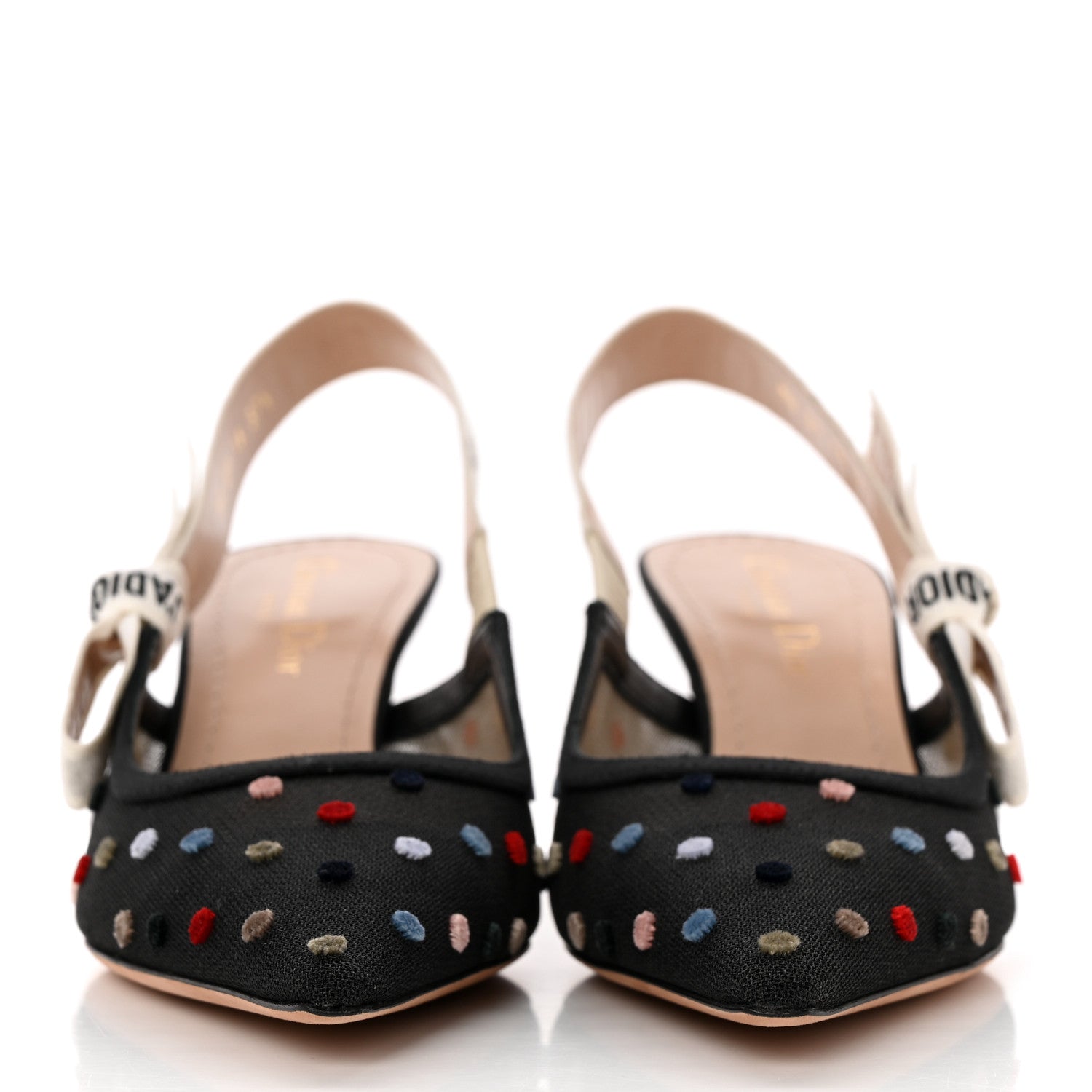 Christian Dior Mesh Ribbon Velvet Mini Dot J'Adior Slingback 65mm Pumps 37.5 Black Multicolor 2 of 11