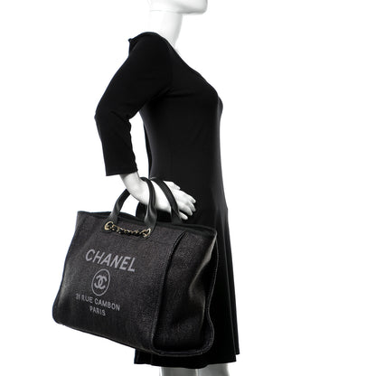 Chanel Woven Straw Raffia Large Deauville Tote Black 3 of 11