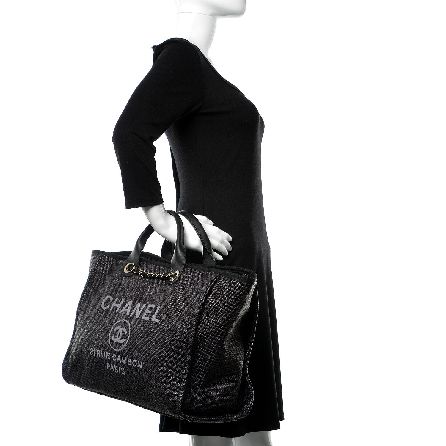 Chanel Woven Straw Raffia Large Deauville Tote Black 3 of 11