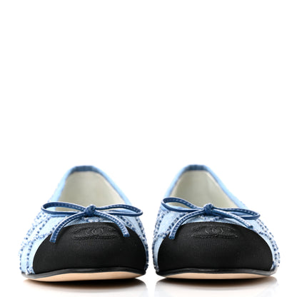 Chanel Denim Embroidered Grosgrain CC Cap Toe Ballerina Flats 37 Blue Black 2 of 9