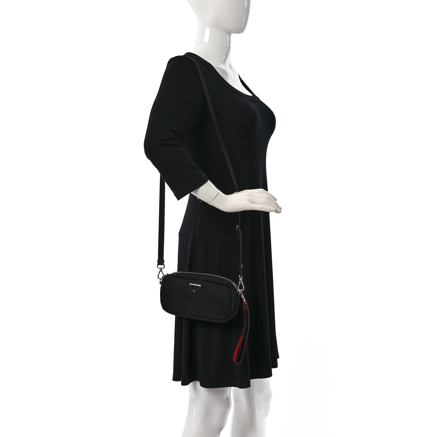 Prada Tessuto Soft Nylon Small Convertible Crossbody Wristlet Black Fuoco 2 of 11