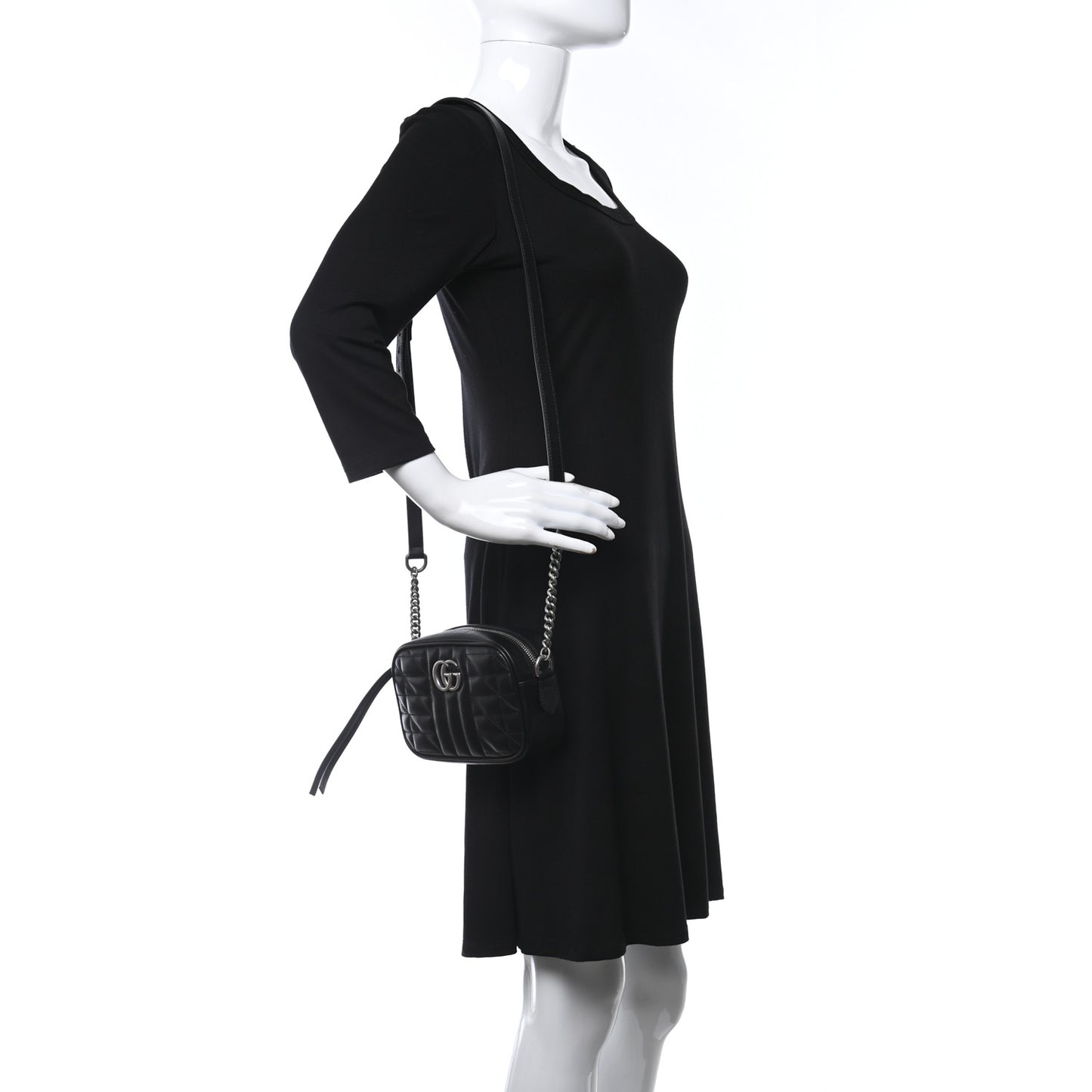 Calfskin Matelasse Aria Mini GG Marmont Chain Shoulder Bag Black