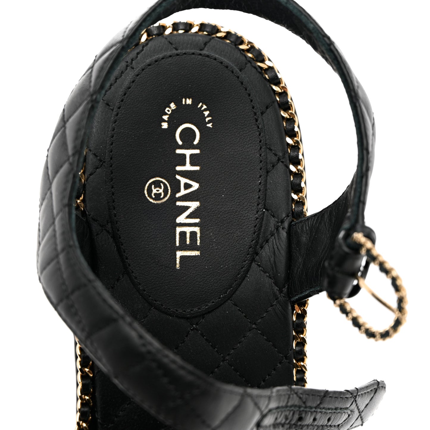 Calfskin Quilted Chain Around Wedge Sandals 41 Black
