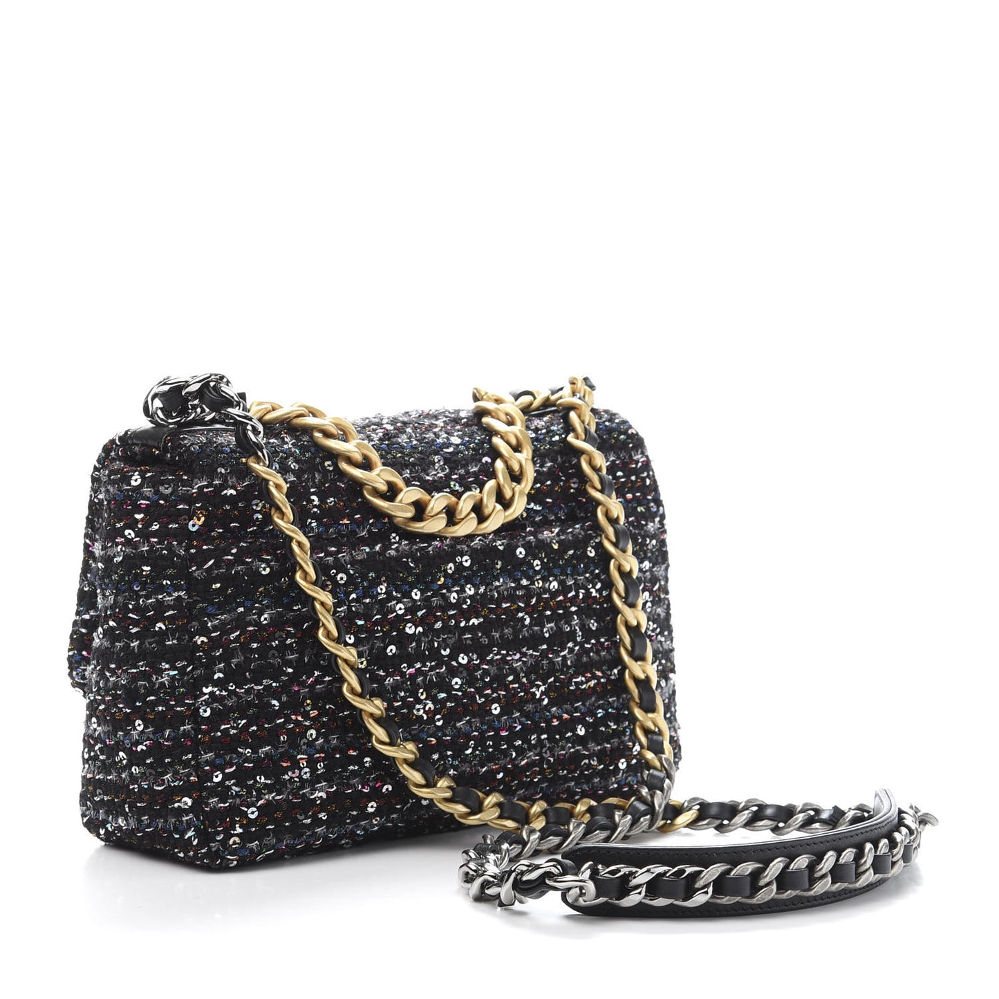 Tweed Sequin Quilted Medium 19 Flap Black Multicolor