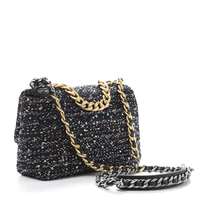 Chanel Tweed Sequin Quilted Medium 19 Flap Black Multicolor 3 of 11