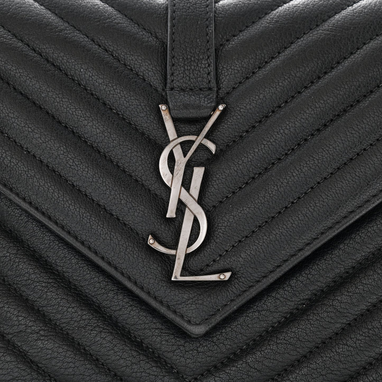 Sheepskin Matelasse Chevron Monogram Medium College Bag Black