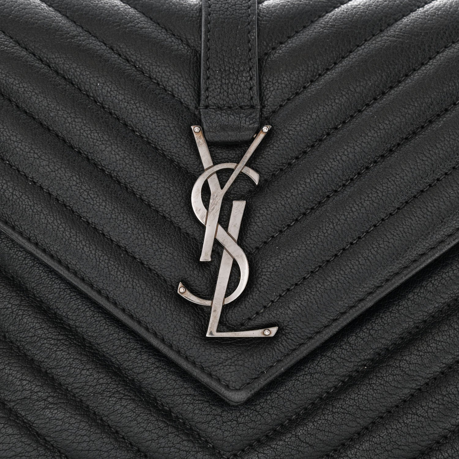 Saint Laurent Sheepskin Matelasse Chevron Monogram Medium College Bag Black 7 of 10