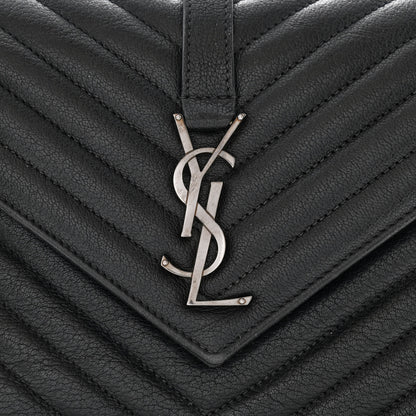 Saint Laurent Sheepskin Matelasse Chevron Monogram Medium College Bag Black 7 of 10