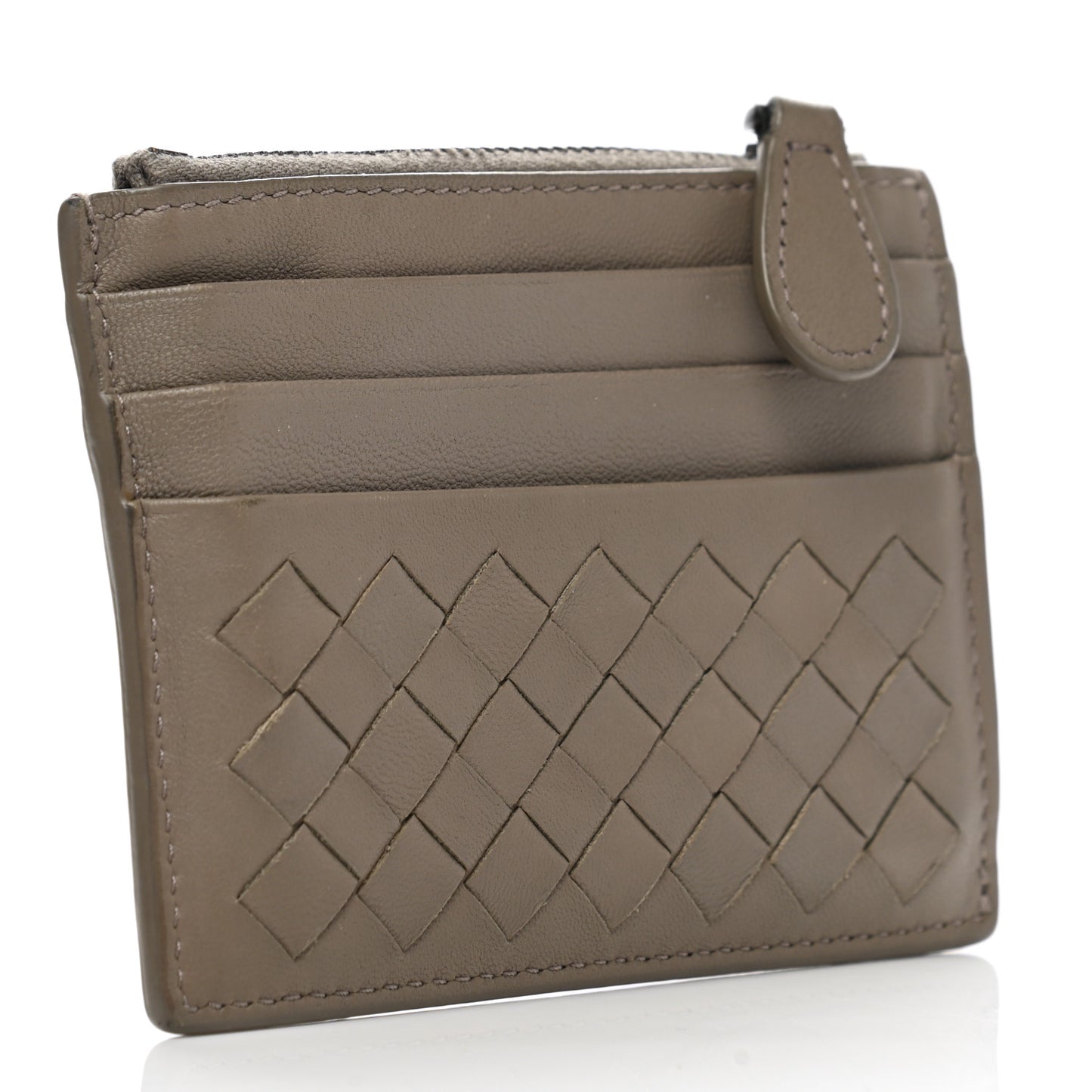 Calfskin Intrecciato Zip Card Holder Shadow