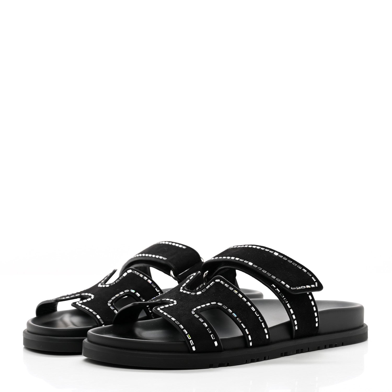 Hermes Suede Crystal Womens Chypre Sandals 38 Black 3 of 14
