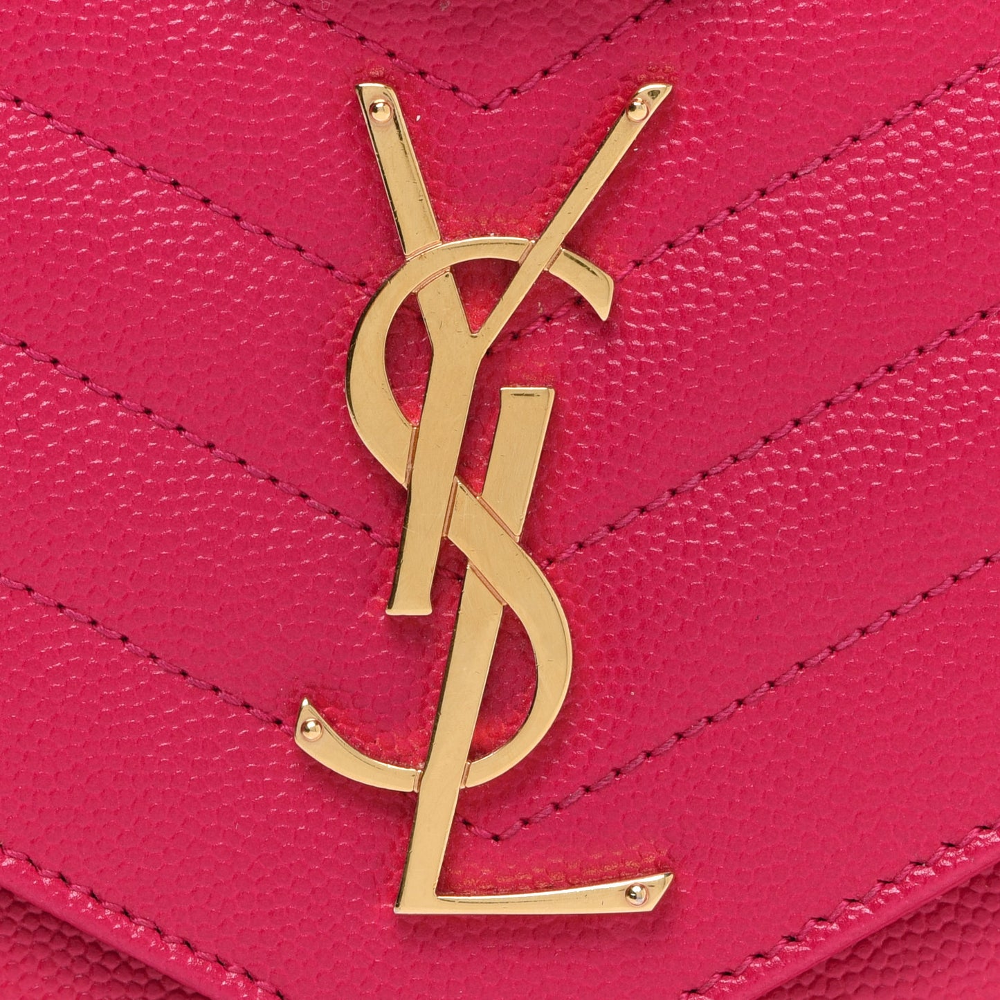 Grain De Poudre Matelasse Chevron Monogram Chain Wallet Lipstick Fuchsia