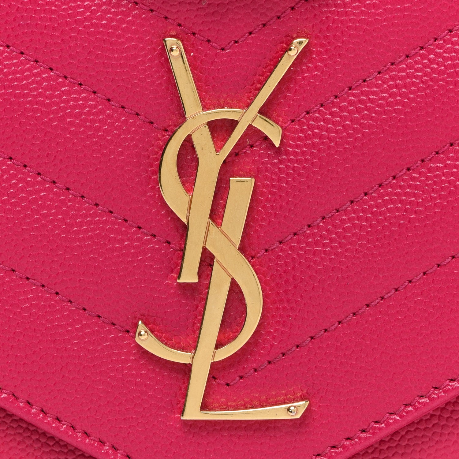 Saint Laurent Grain De Poudre Matelasse Chevron Monogram Chain Wallet Lipstick Fuchsia 8 of 12