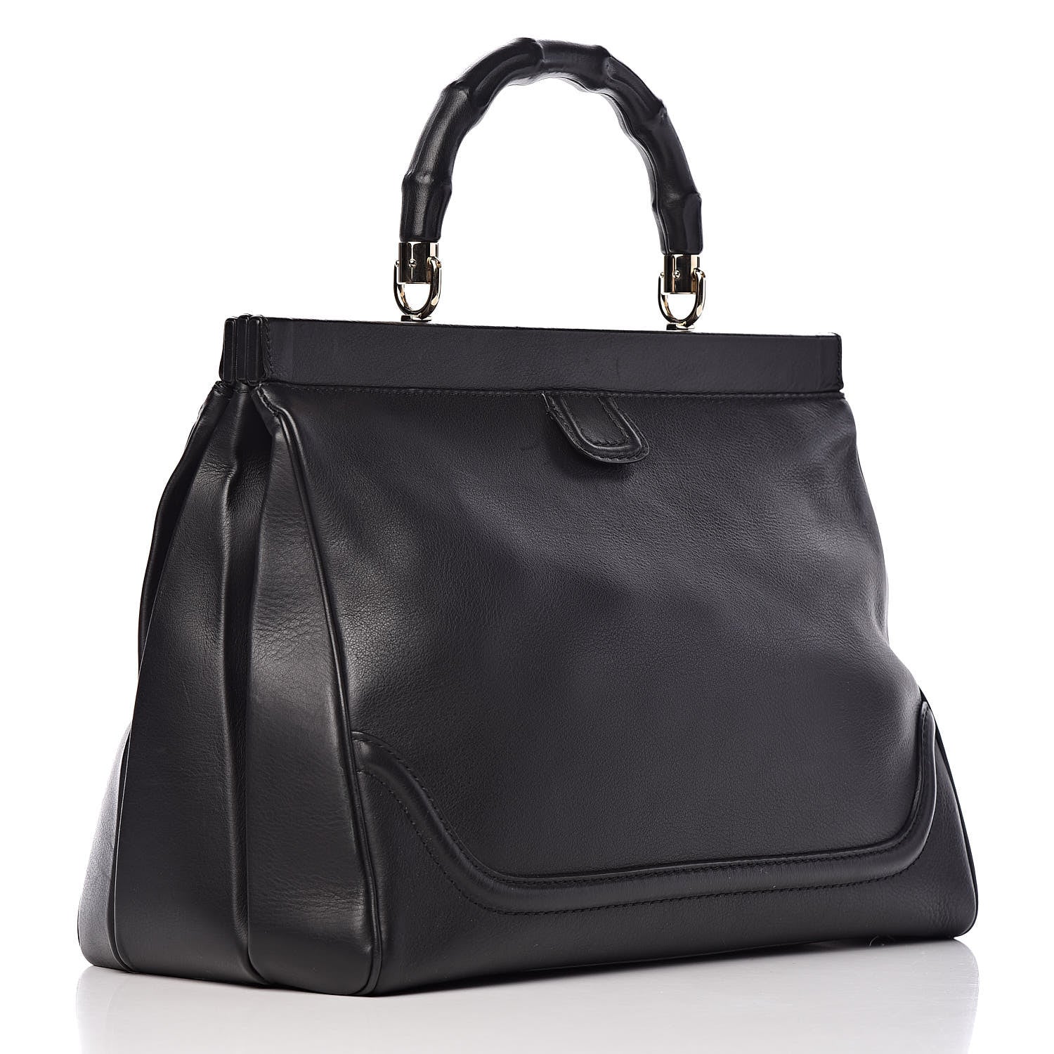 Gucci Calfskin Bold Bamboo Medium Top Handle Bag Black 3 of 12