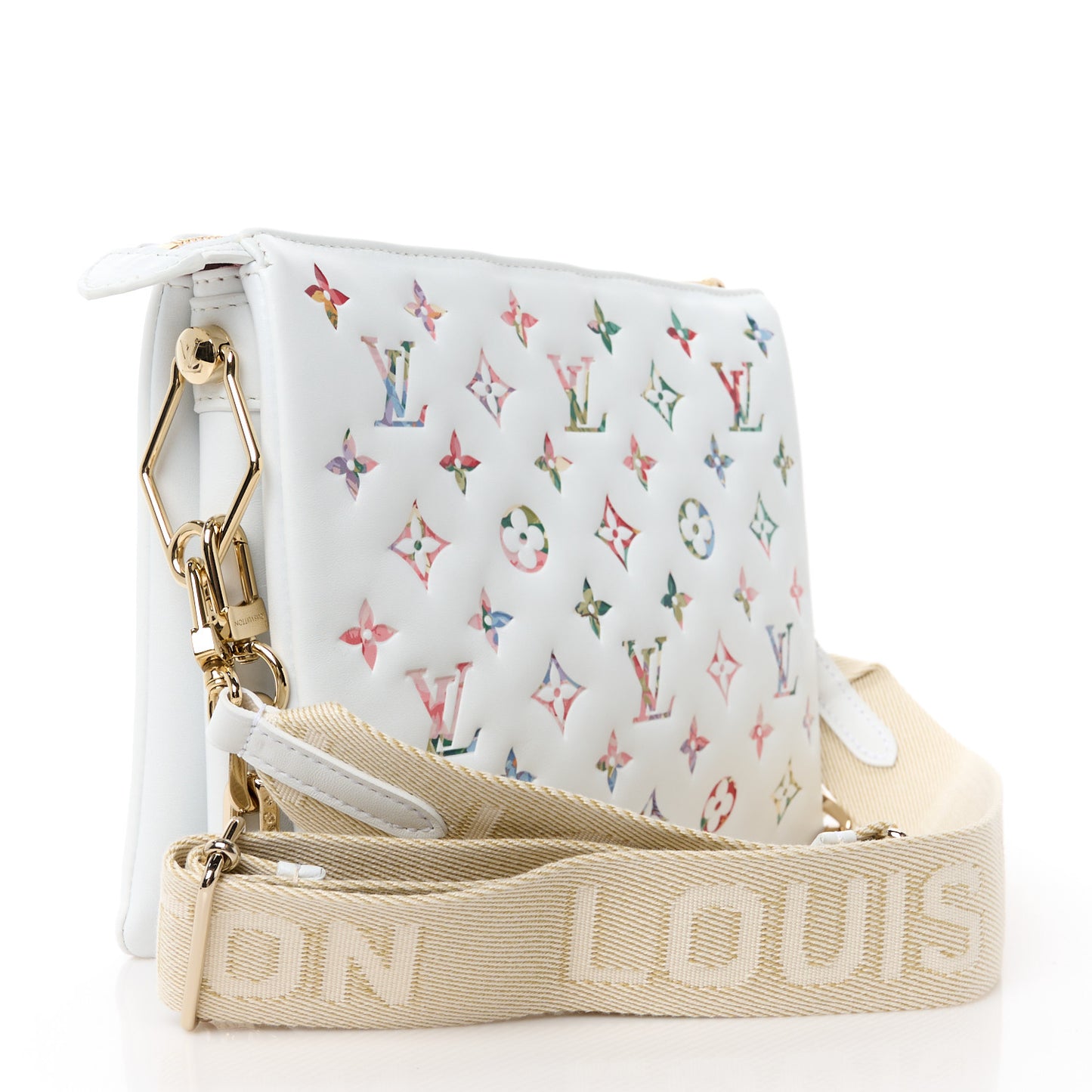 Lambskin Embossed Monogram LV Garden Coussin PM Cream