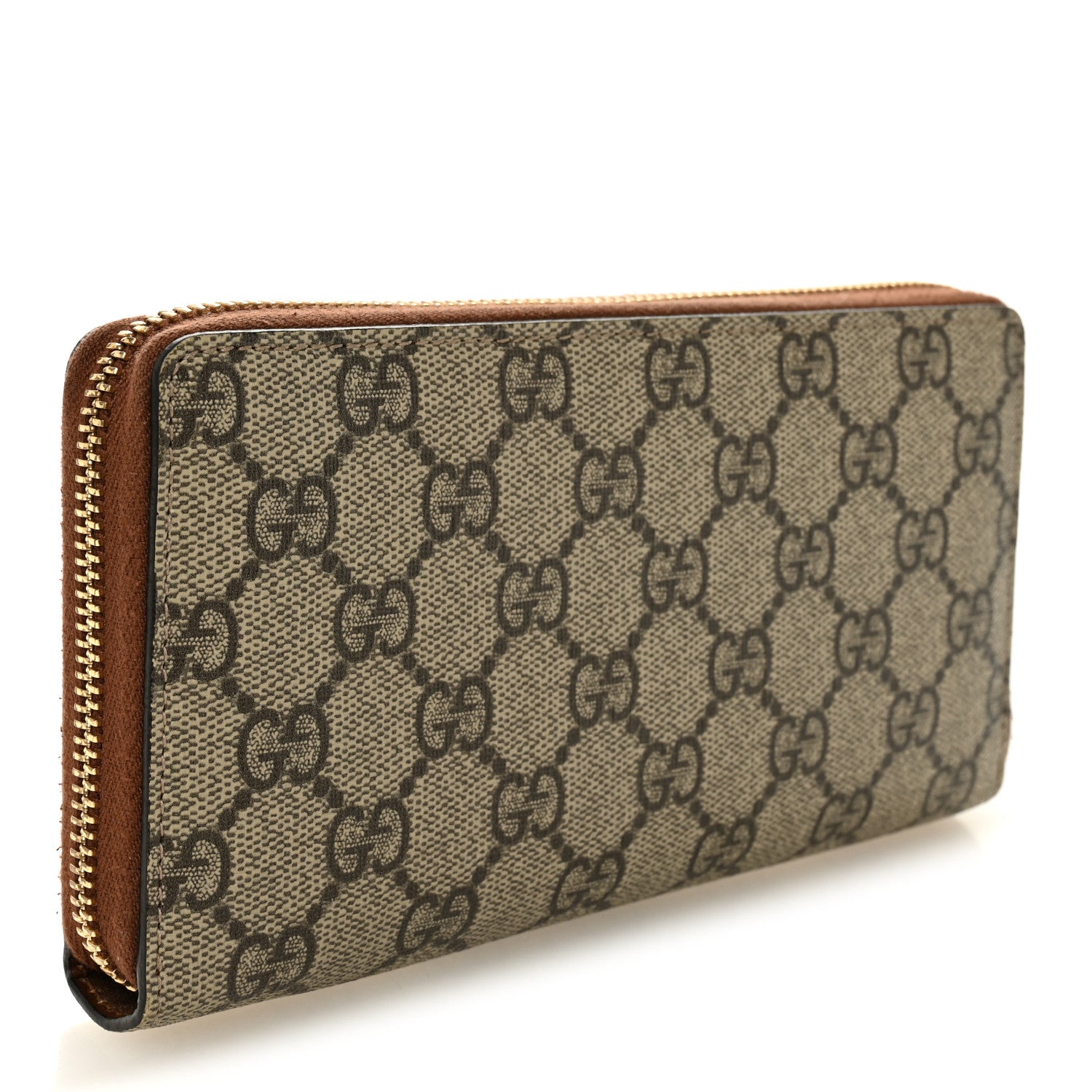 Gucci GG Supreme Monogram Cuoio Toscano Zip Around Wallet Beige Ebony Cuir 3 of 7