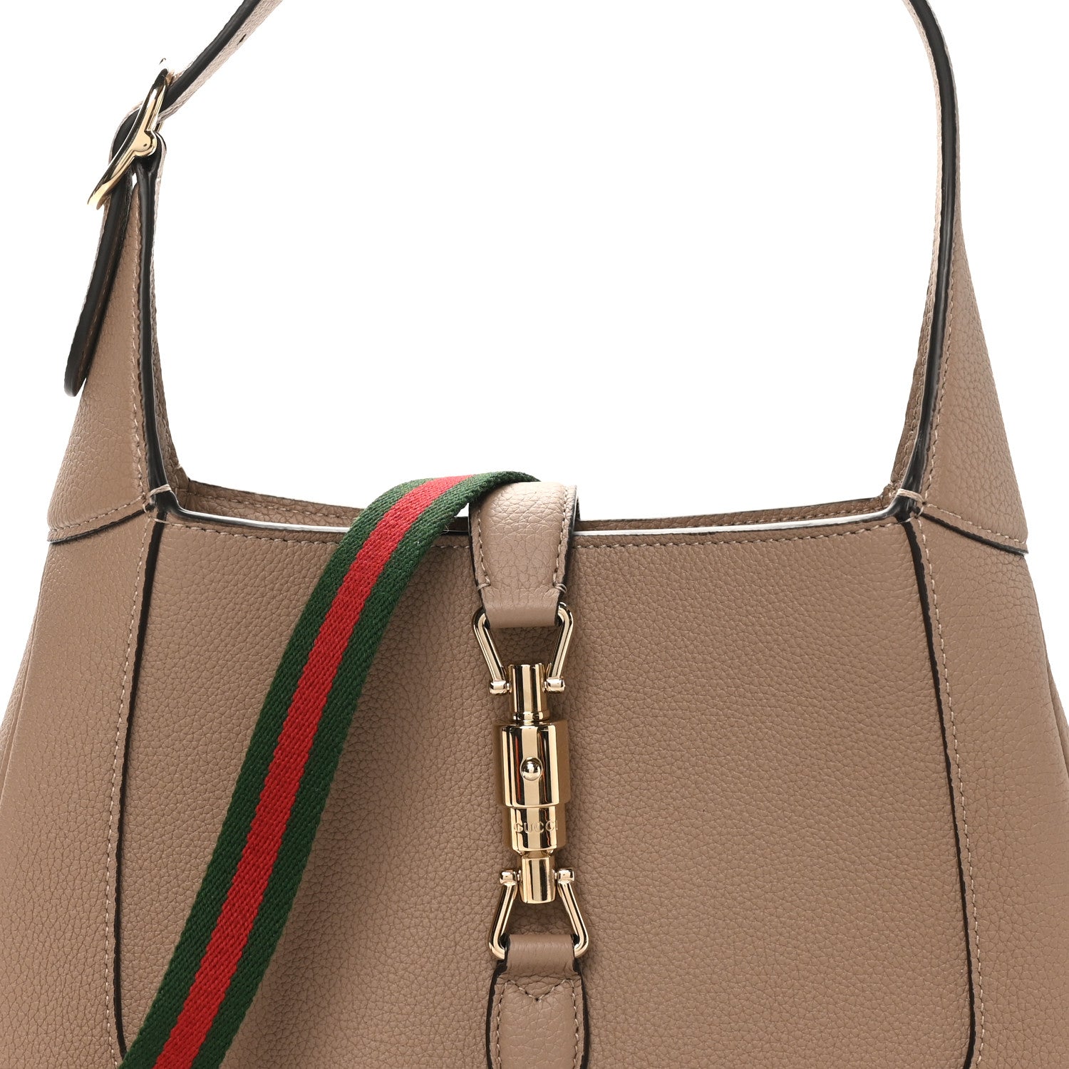 Gucci Grained Calfskin Web Medium Jackie 1961 Hobo Taupe 7 of 9
