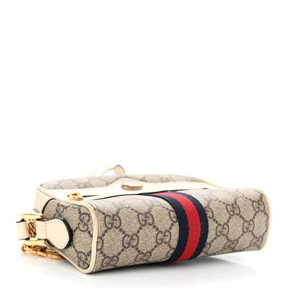 Gucci GG Supreme Monogram Textured Calfskin Web Mini Ophidia Shoulder Bag Beige Ebony Mystic White 4 of 11