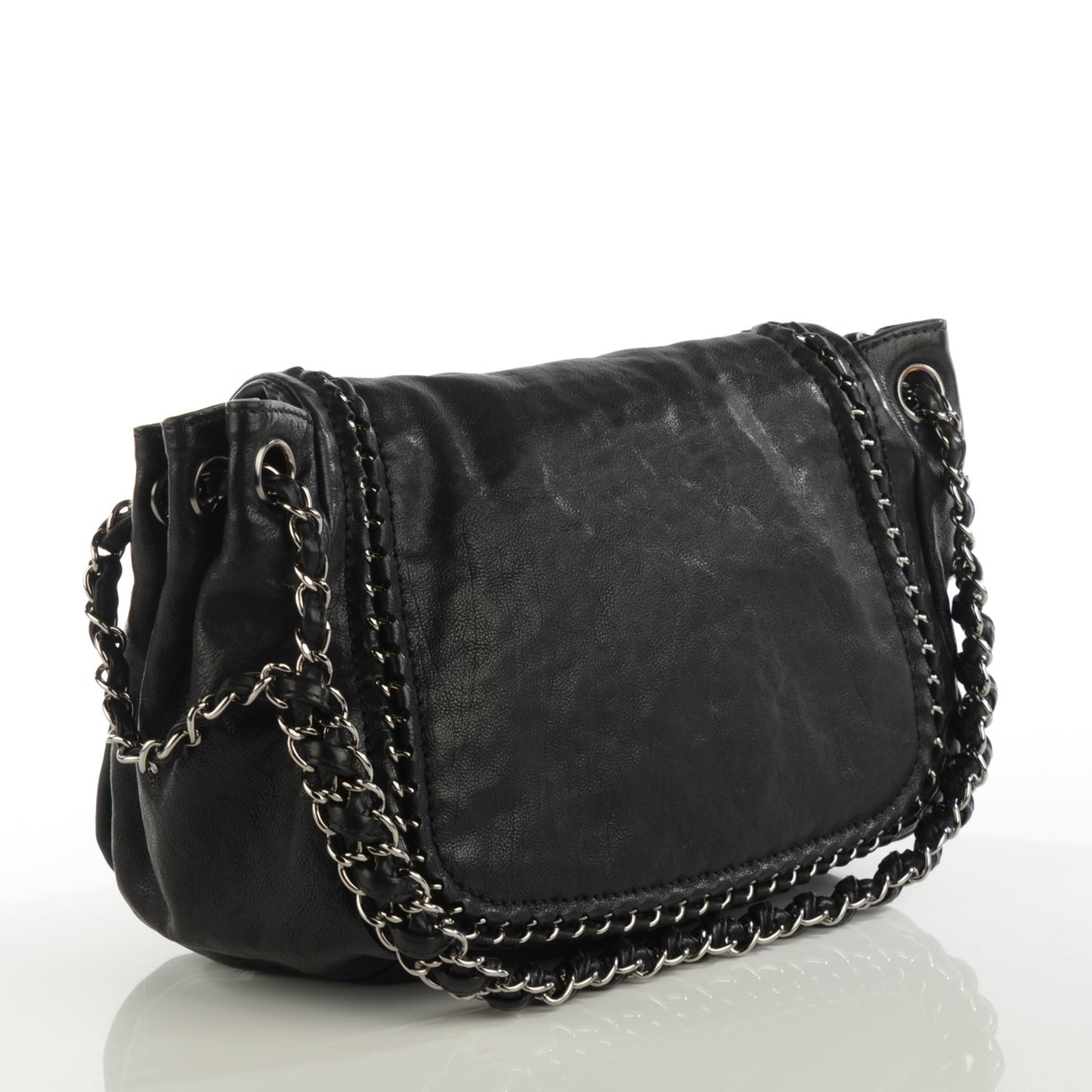 Metallic Goatskin Luxe Ligne Flap Black