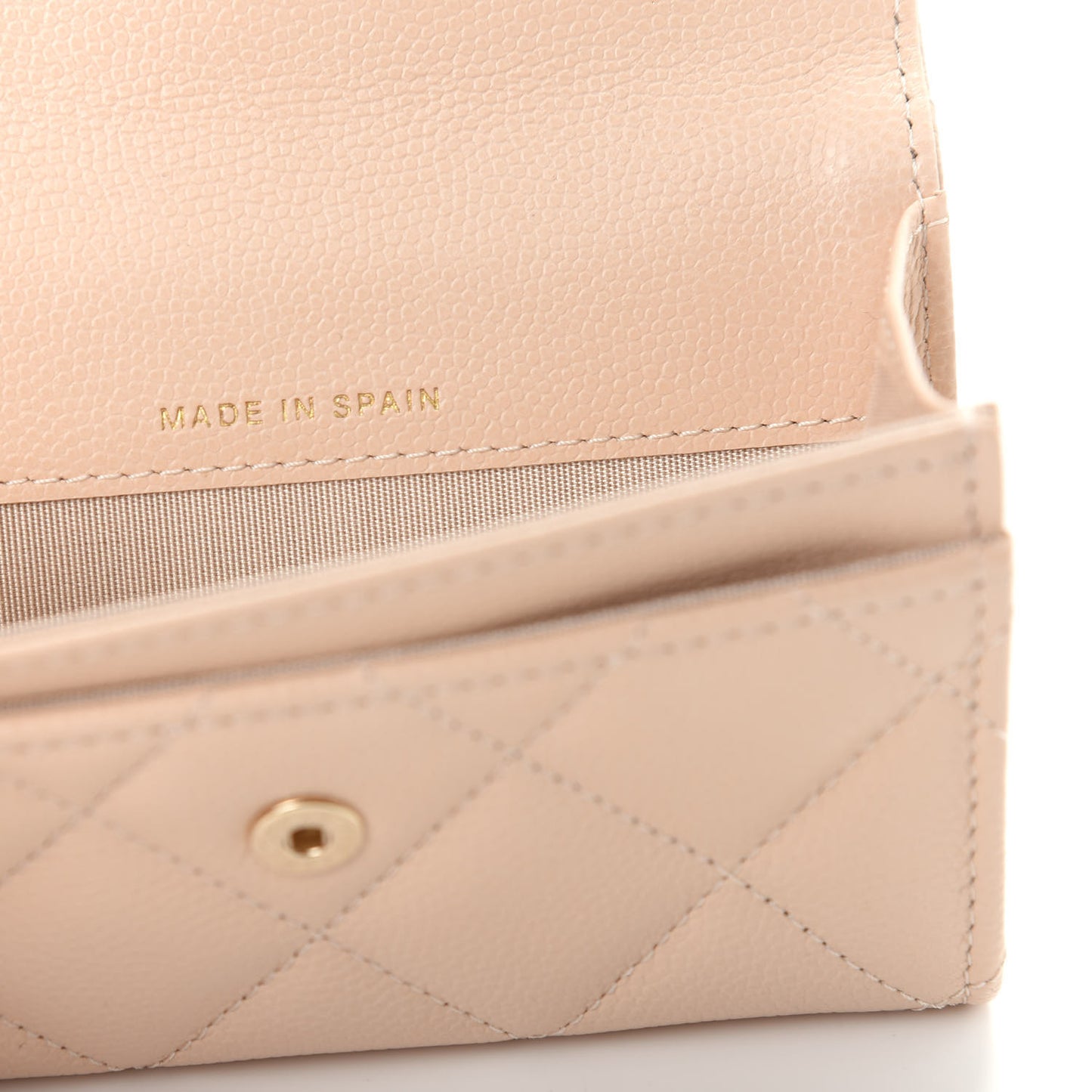 Caviar Pearl Quilted Coco Candy Flap Card Holder Beige