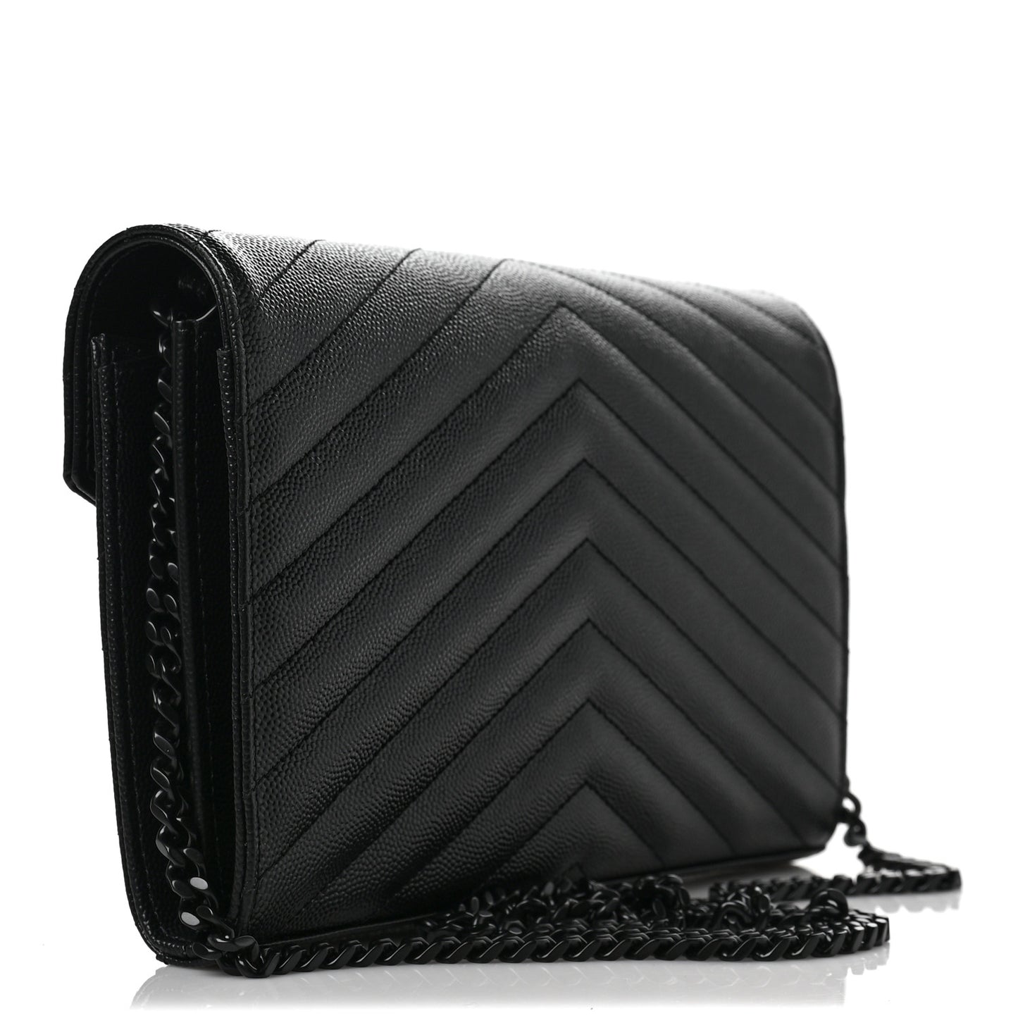 Grain De Poudre Matelasse Chevron Monogram Chain Wallet Black
