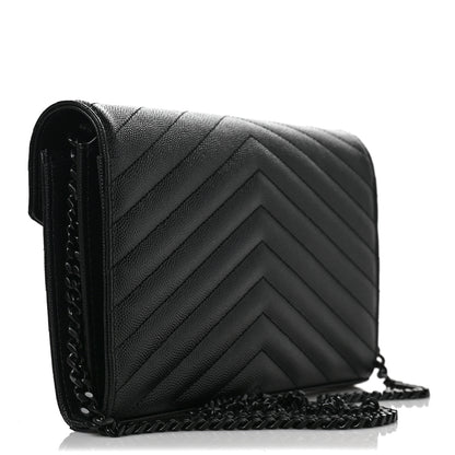 Saint Laurent Grain De Poudre Matelasse Chevron Monogram Chain Wallet Black 2 of 6