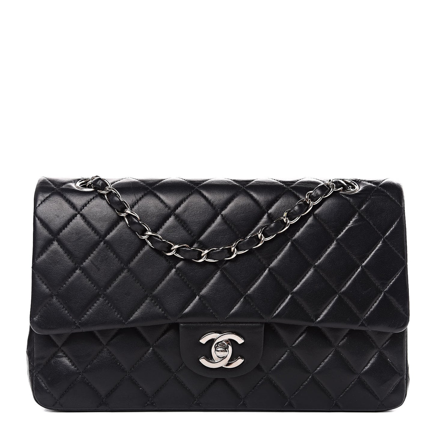 Lambskin Quilted Medium Double Flap Black