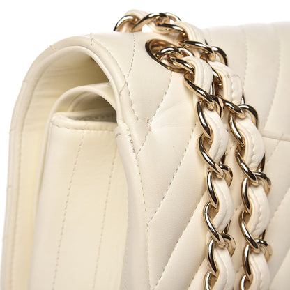 Chanel Lambskin Chevron Quilted Jumbo Double Flap White 14 of 16